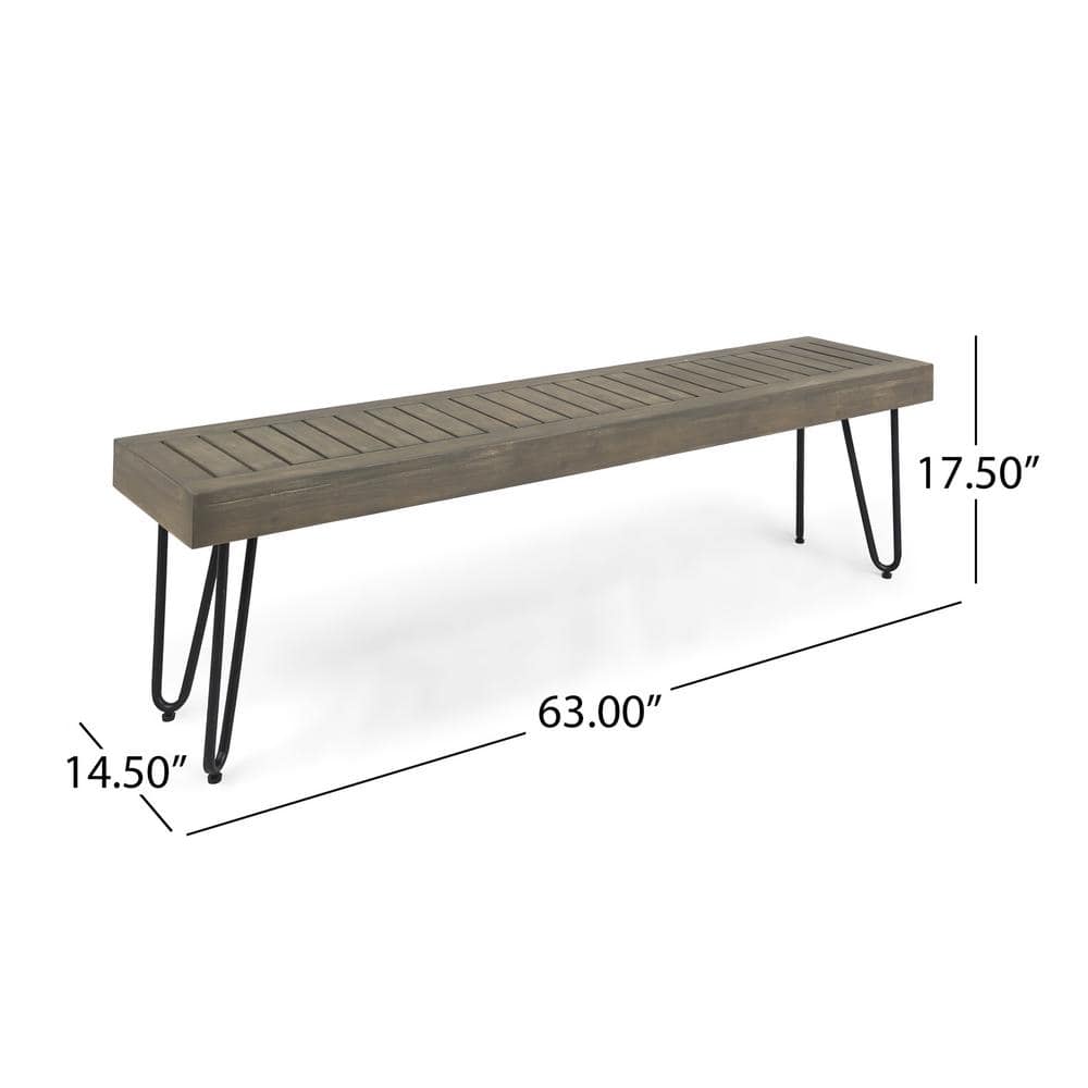 Gray Acacia Wood and Metal Outdoor Bench with Hairpin Legs