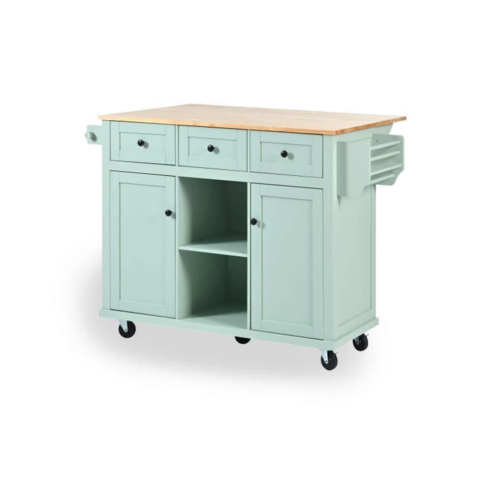 Blue Wood 53.1 in. Kitchen Island with Drawers and Doors