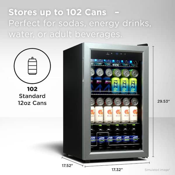 17.32 in. Single Zone 102 Cans Stainless Beverage Cooler