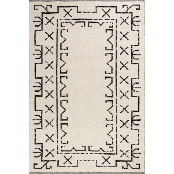 RUGS USA June Geometric Reversible Wool Ivory 9 ft. x 12 ft. Indoor/Outdoor Patio Area Rug