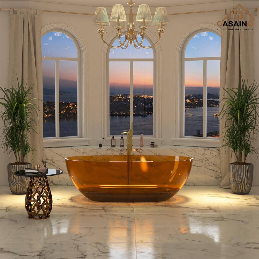67'' Coffee Transparent Resin Freestanding Soaking Bathtub
