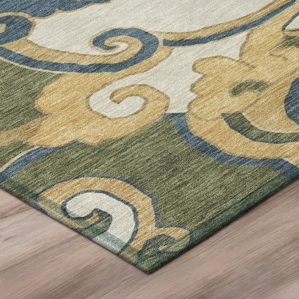 Chantille Machine Washable Indoor/Outdoor Abstract ACN3034 Olive 8 ft. x 8 ft. Round Rug