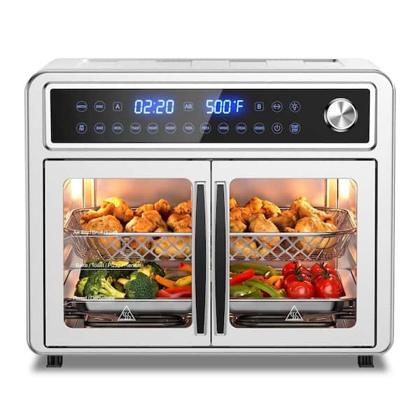 30 Qt. 1700W Dual Zone Digital Air Fryer Convection Toaster Oven in Stainless Steel w/11-Preset Menus and 12-Accessories