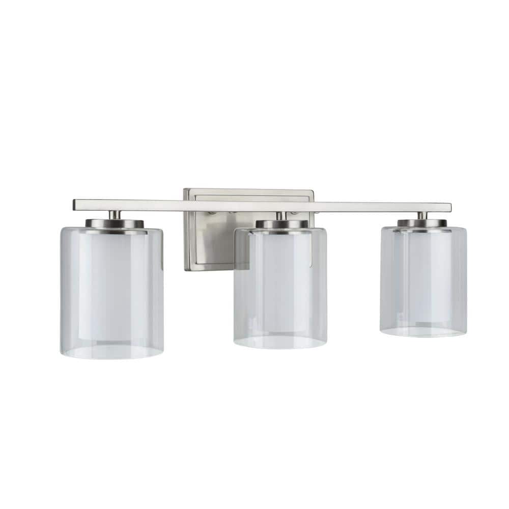 Satin Nickel Cylinder Bathroom Vanity Light with Clear Glass Shade
