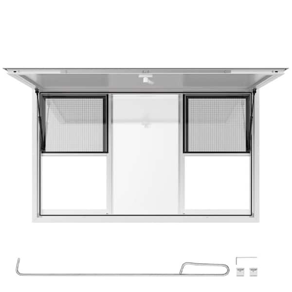 60x36 in Aluminum Concession Window for Food Truck, 6 Sliding Panels, Awning Door, Drag Hook, 85° Opening