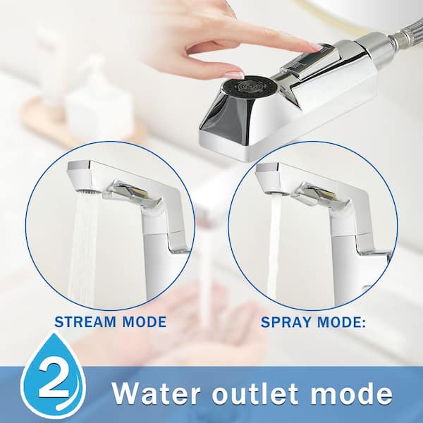 Single Handle Single Hole Bathroom Sink Faucet with Pull Out Sprayer in Chrome