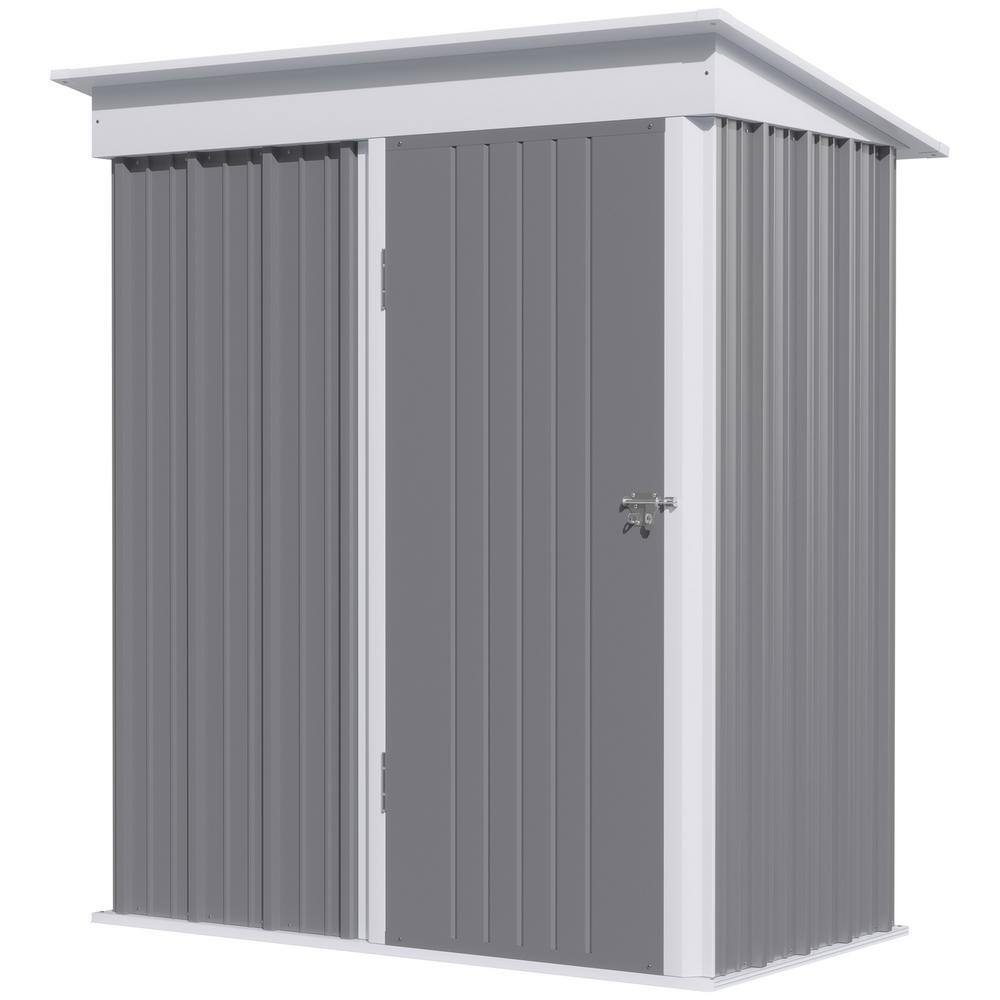 Gray Metal Outdoor Storage Shed with Shelving