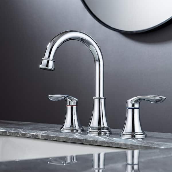 8 in. Widespread Double Handle Bathroom Faucet with Drain Assembly in Polished Chrome