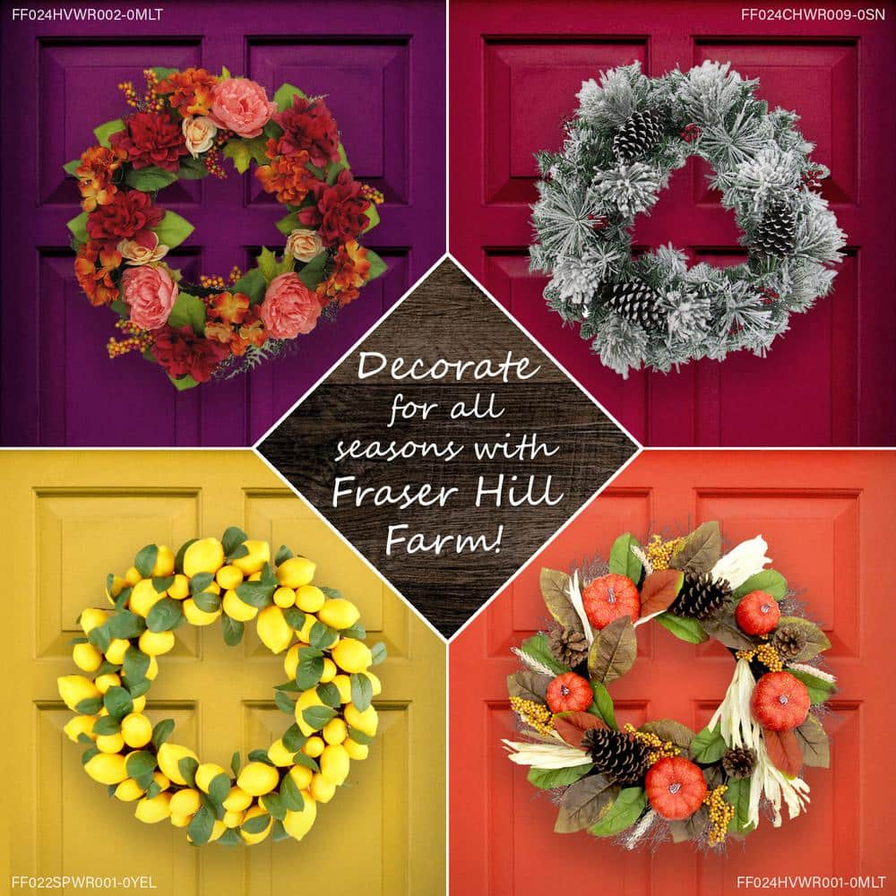 24-Inch Artificial Christmas Wreath with Pinecones and Snow Flocking