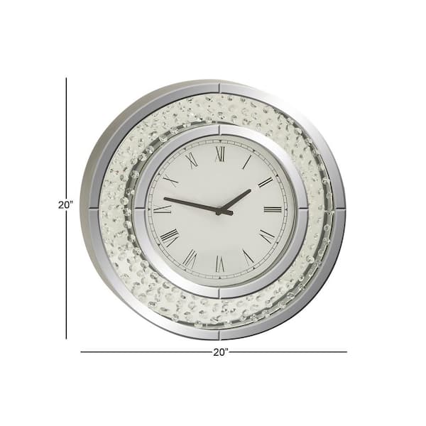 Litton Lane White Glass Mirrored Wall Clock with Floating Crystals