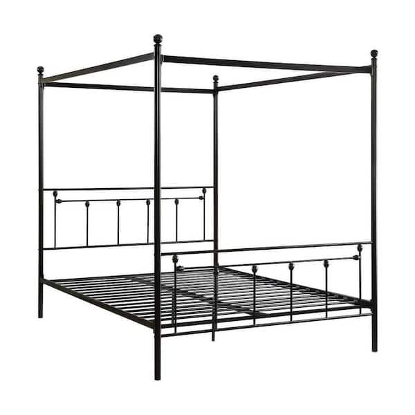 EVERGLADE HOME Crsoby Black Metal Frame Queen Canopy Platform Bed