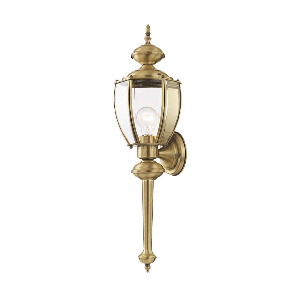 Antique Brass Lantern Sconce with Clear Beveled Glass, 1-Light