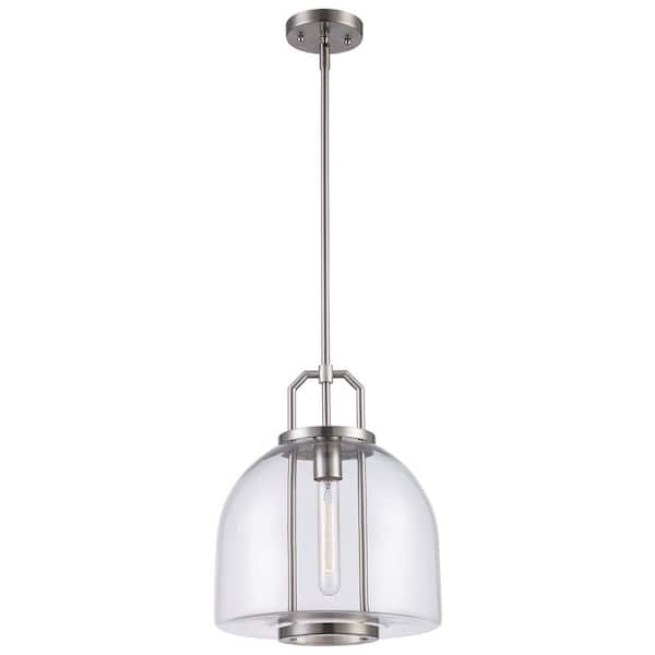 Bel Air Lighting Rhapsody 11.75 in. 1-Light Brushed Nickel Pendant Light Fixture with Clear Glass Shade