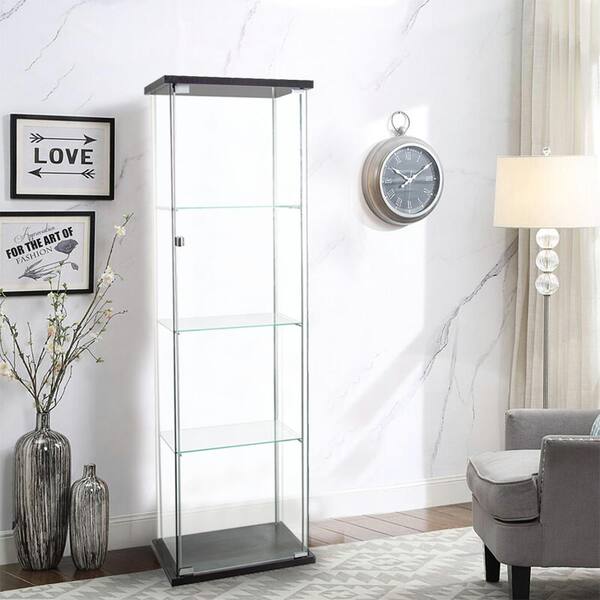 Manhattan Corner Shelf with Clear Glass in Matte Black