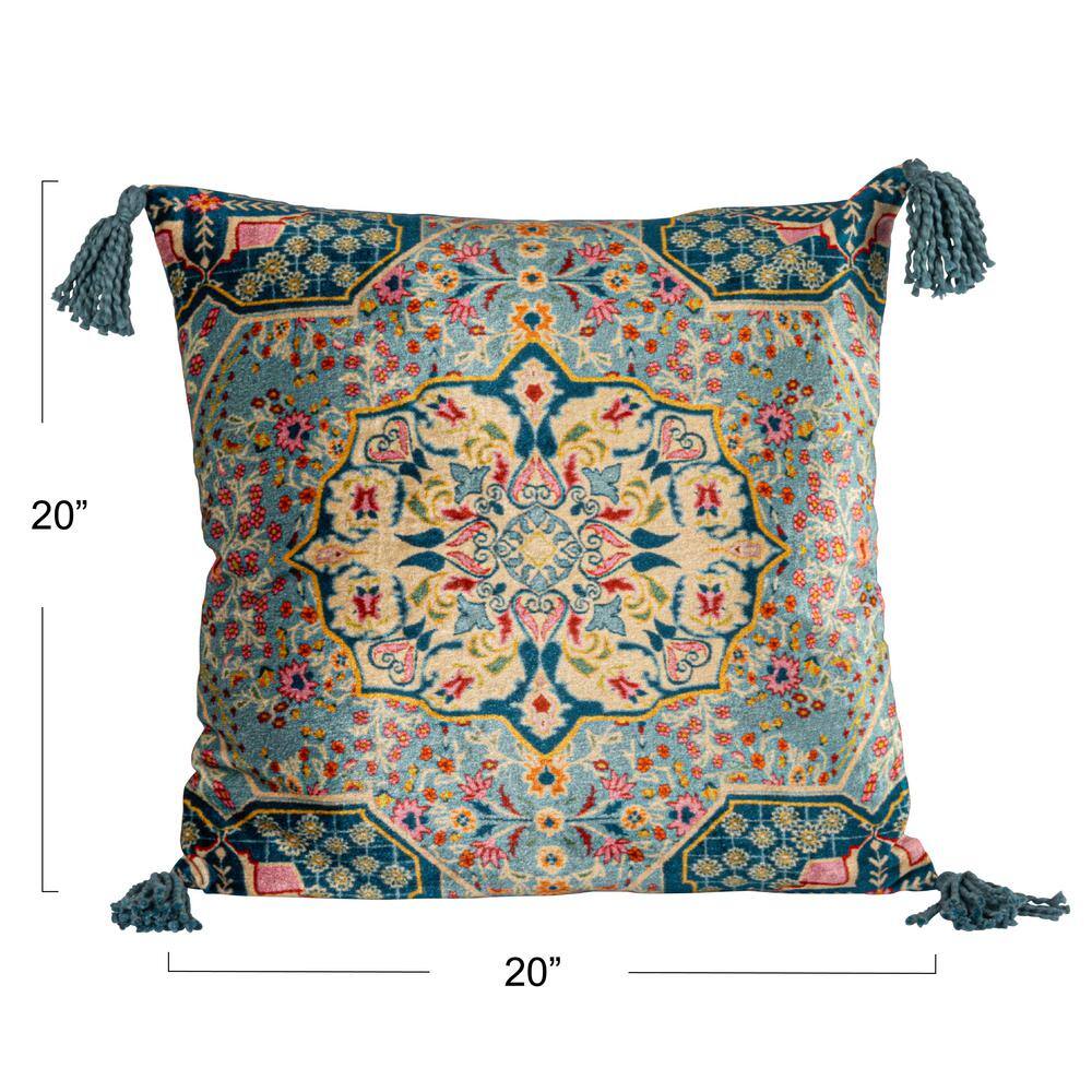 Multicolor Bohemian Rayon Square Throw Pillow with Tassels
