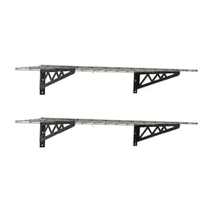 18 in. D x 48 in. W x 8 in. T Hammertone Grey Heavy-Duty Steel Wall Mounted Shelves Includes 2 Shelves and 4 Hooks
