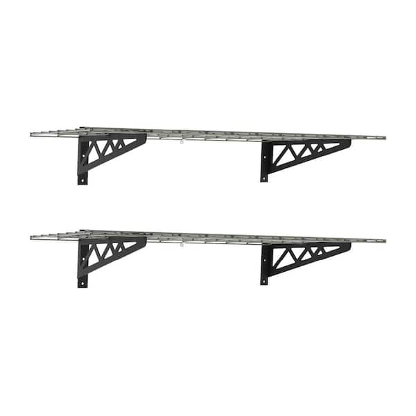 Unbranded 18 in. D x 48 in. W x 8 in. T Hammertone Grey Heavy-Duty Steel Wall Mounted Shelves Includes 2 Shelves and 4 Hooks