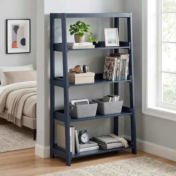 Lazzara Eliza 54 in. Tall Navy Blue Wood 4 Fixed Shelves Bookcase