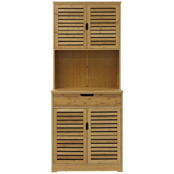 VEIKOUS Light wood Natural Bamboo 30 in. W Sideboard Kitchen Storage ...