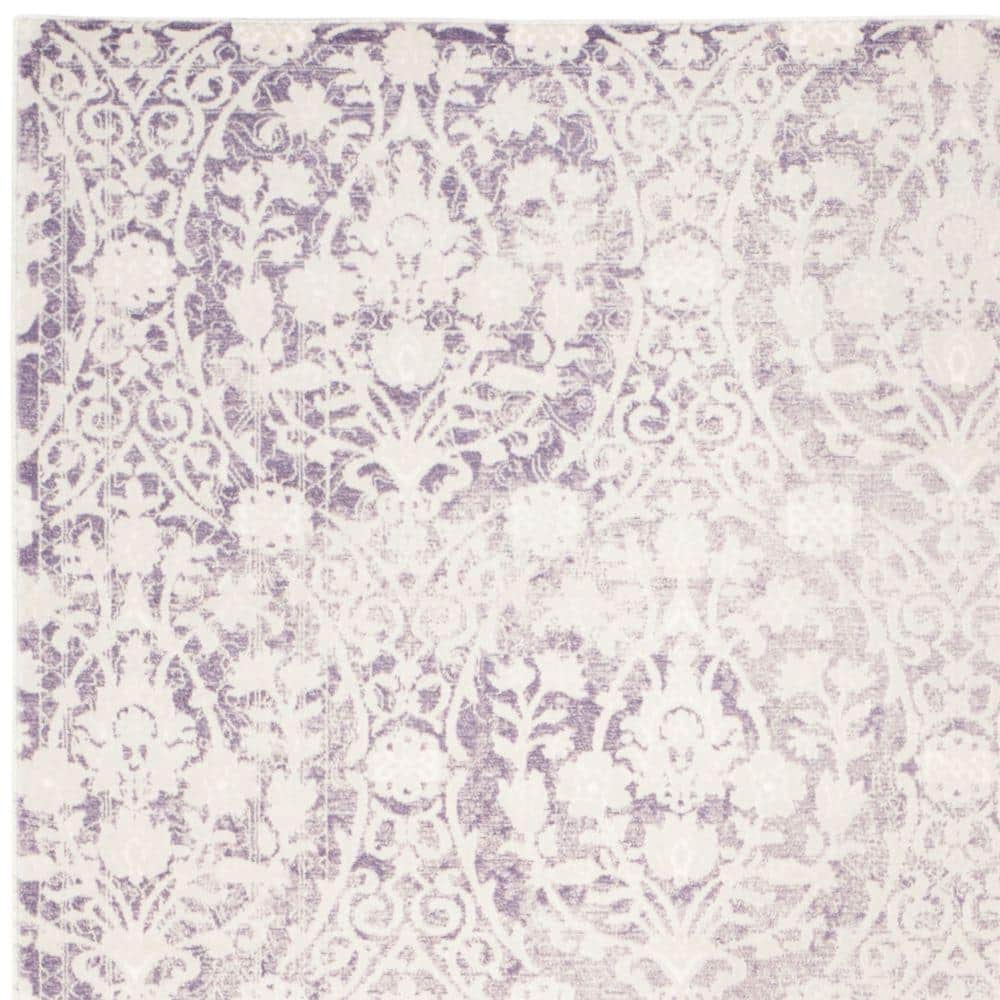 Hand-Knotted Lavender and Ivory Synthetic Rectangular Area Rug