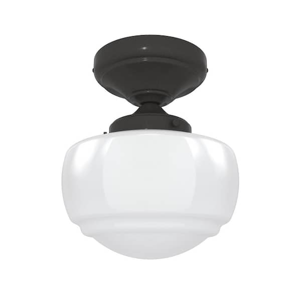 Saddle Creek 6.75 in. 1-Light Noble Bronze Semi-Flush Mount with Cased White Glass Shade