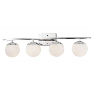 Fusion Epoch 32 in. 4-Light Vanity Polished Chrome Vanity Light Bar with Opal Glass Shade