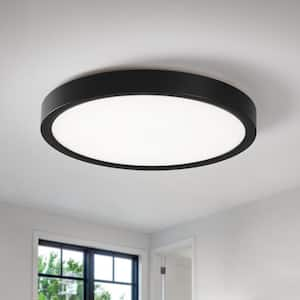 9.06 in. 1-Light Round Black Dimmable LED Flush Mount Ceiling Lighting for Dining Room