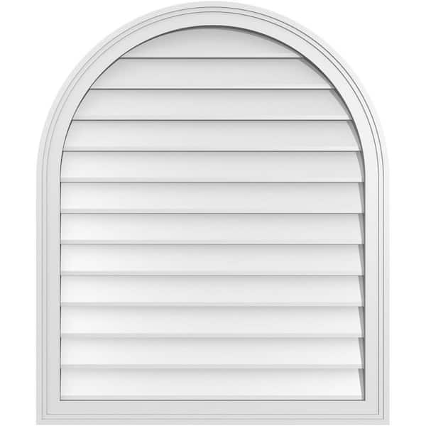 Ekena Millwork 30 in. x 36 in. Round Top White PVC Paintable Gable Louver Vent Non-Functional