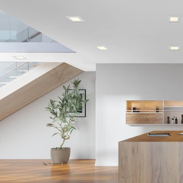 6 in. 2-Hour Fire Rated Slim Square Recessed LED Downlight, IC Rated, 1100 Lumens, 5 CCT Color Selectable 2700K-5000K