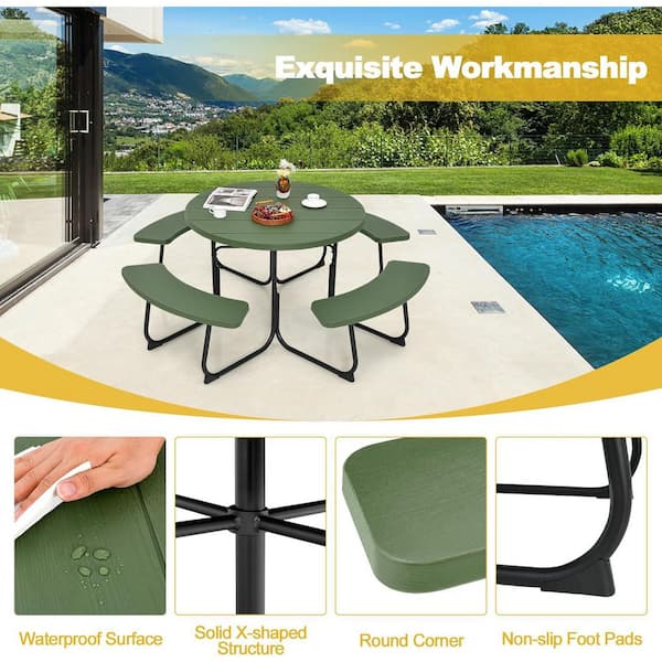 Oyezvary Person HDPE Round Outdoor Picnic Table with Built-in - Main Image