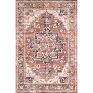 Emmy Faded Persian Machine Washable Red 4 ft. x 6 ft. Area Rug