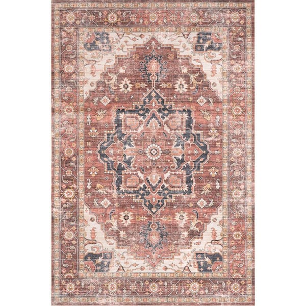 nuLOOM Emmy Faded Persian Machine Washable Red 8 ft. x 10 ft. Area Rug