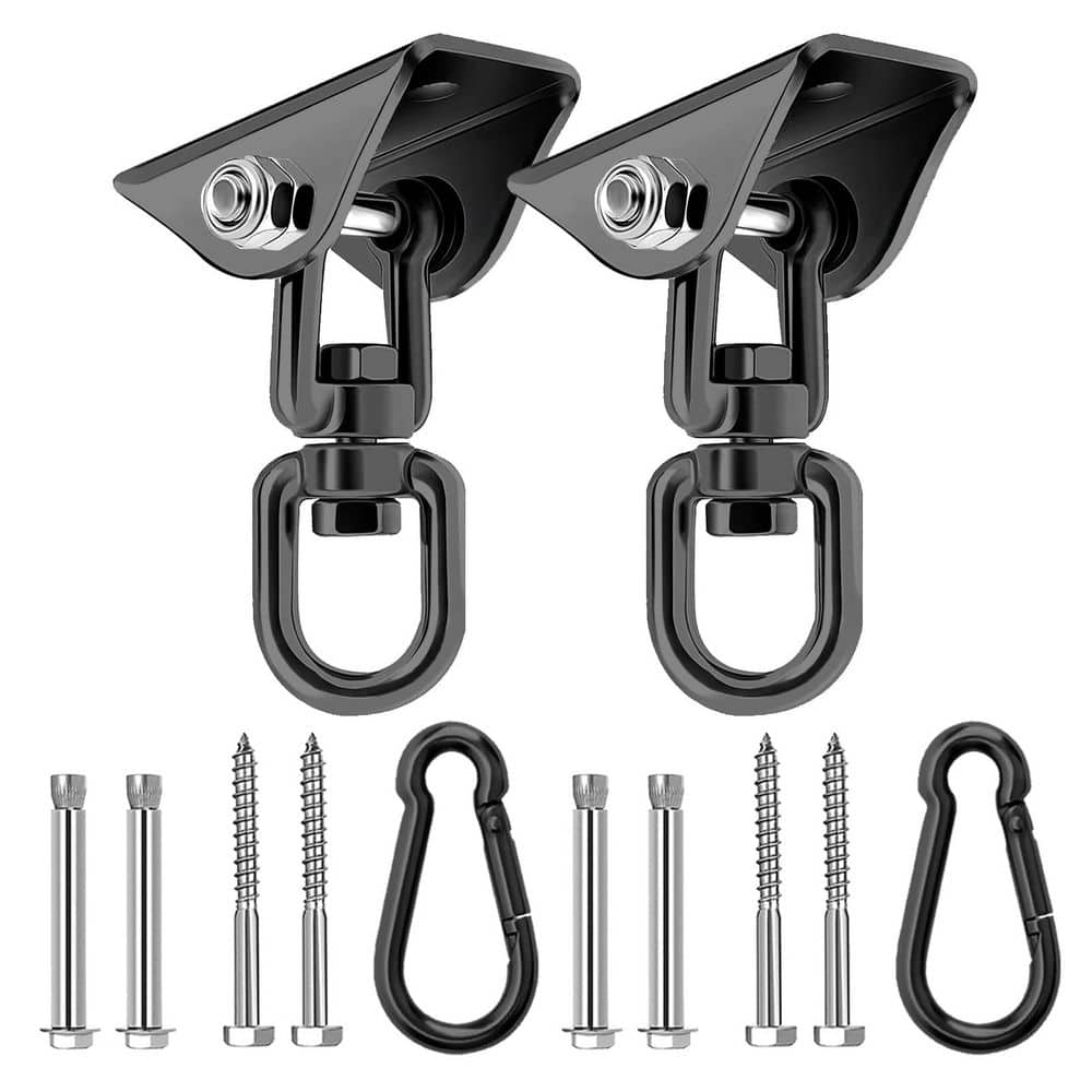 360° Rotating 1200 lb. Heavy Duty Hammock Hanging Kit for Hammock Chair Stand, Yoga, Porch Swing, Tree, Black (2-Pack) price history on PriceWatchPro