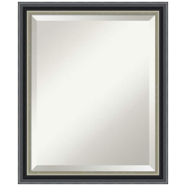 Amanti Art Theo Black Silver 18.75 in. x 22.75 in. Beveled Modern Rectangle Wood Framed Bathroom Wall Mirror in Black