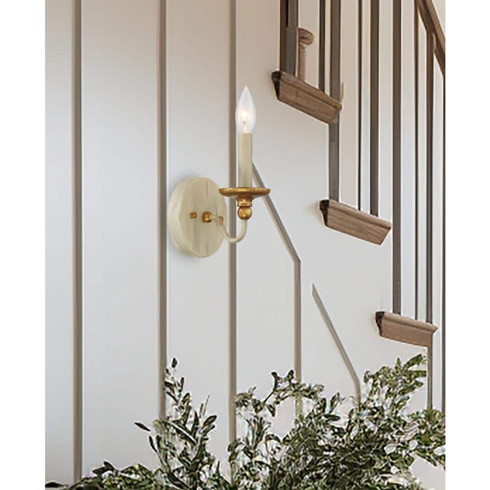 Farmhouse White & Gilded Gold Leaf Steel Dimmable Sconce