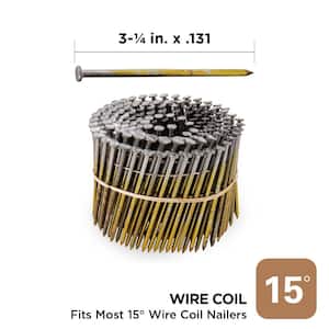 3-1/4 in. x 0.131-Gauge 15° Bright Finish Smooth Shank Wire Coil Framing Nails (2500 per Box)