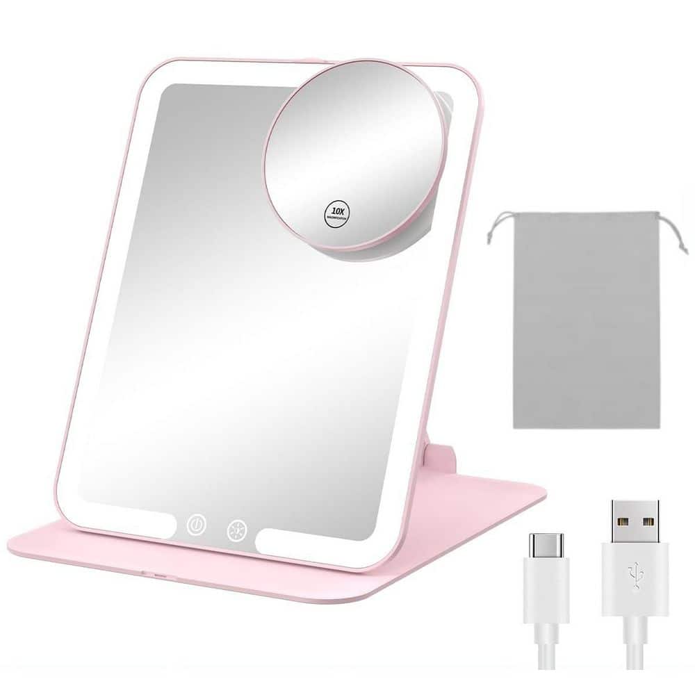 6.1 in. W x 13 in. H Rectangular Foldable 10X Magnification Rechargeable LED Tabletop Bathroom Makeup Mirror in Pink price history on PriceWatchPro