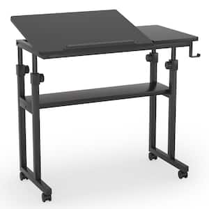 Moronia 31.5 in. Black Portable Laptop Desk H Adjustable Bedside Table with Tiltable Drawing Board and Wheels
