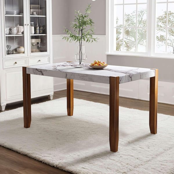 White Wood 46.5 in. 4 Legs Dining Table Seats 4