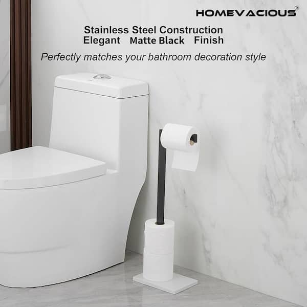 Freestanding Stainless Steel Toilet Paper Holder with Marble Base Stand in Matte Black