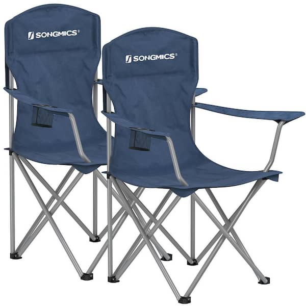 Angel Sar Unique Folding Camping Chair with Cup Holders for Camping Fishing Sporting Events, Blue, Set of 2