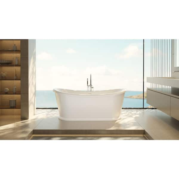 Duet 68.87 in. L x 32.25 in. W Acrylic Double Slipper Freestanding Soaking Bathtub with Center Drain in White