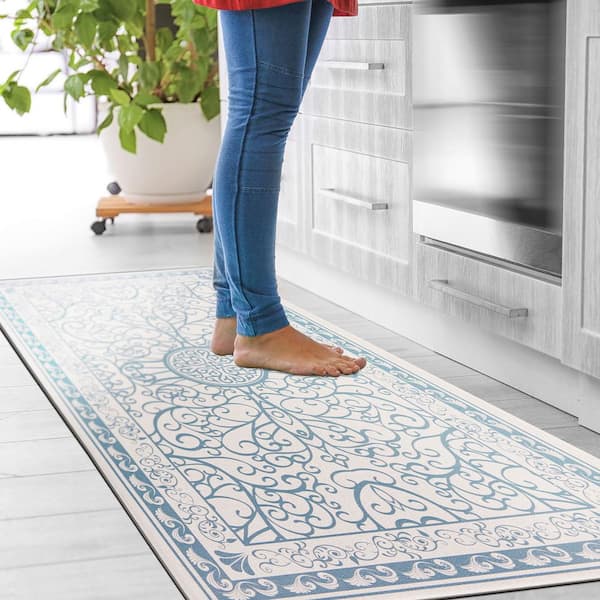 1'8x5' Kilim Anti-fatigue Comfort Long Floor Mat Blue - Floorpops