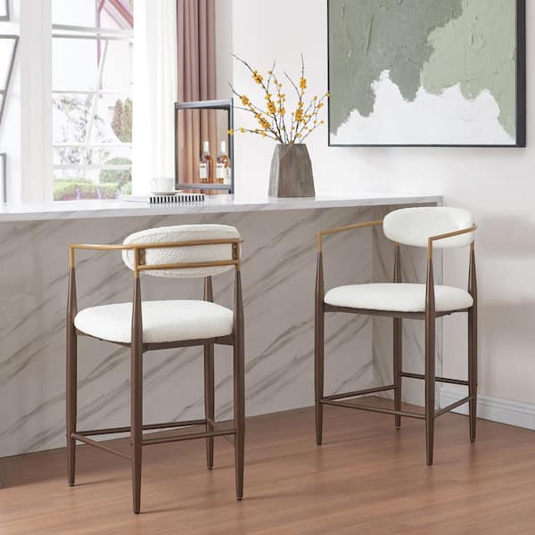 CHRISTOPHER KNIGHT HOME Boise 37.25 in. Beige Low Back Wood and Metal Frame Counter Bar Stool (Set of 2) Extra Tall, Coffee Gold and Gold