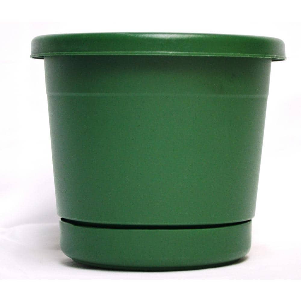 8 in. Rolled Rim Green Plastic Planter 08905 The Home Depot