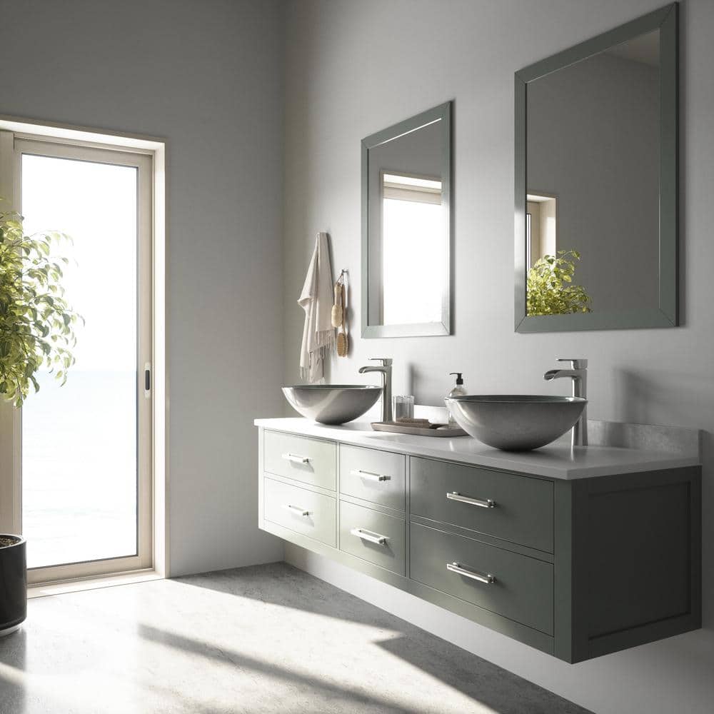 Simply Silver Round Glass Vessel Sink with Brushed Nickel Faucet