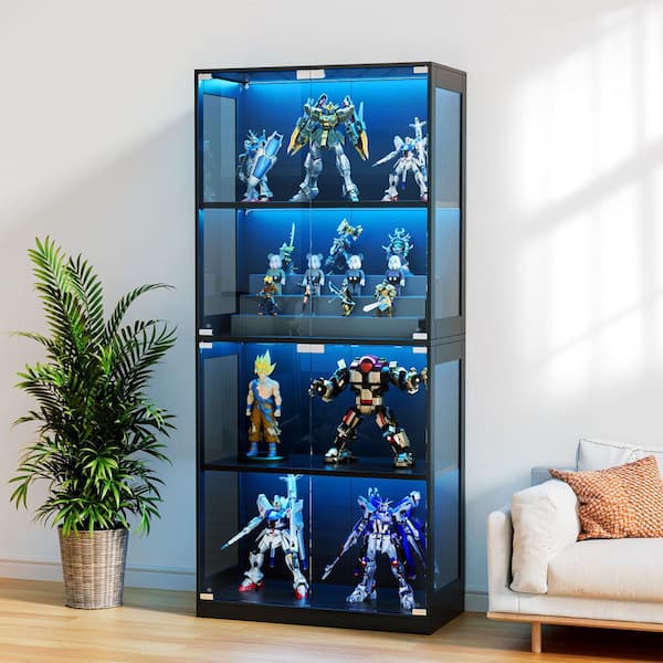 ABORON 4-Tier Display Cabinet with Glass Door 24 in. W x 63 in. H x 14 in. D Figurines Display Case w/ Adjustable 6-Color Light