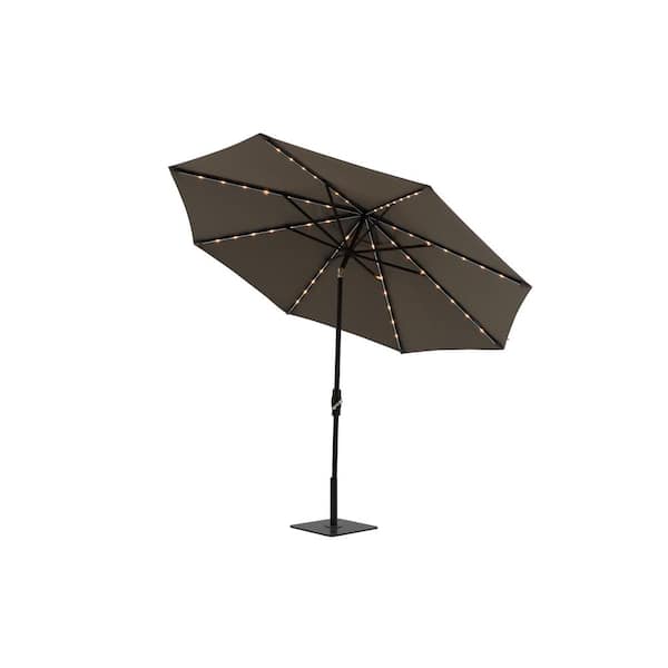 Trustmade Modern Muse 10 ft. Aluminum Market Solar Power Light Tilt Crank Lift Patio Umbrella in Sunbrella Taupe