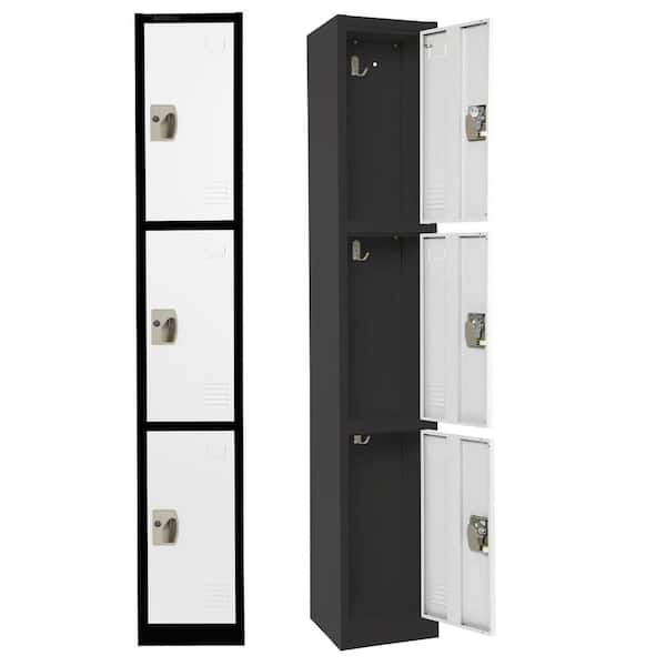 3-Tier 72 in. H Steel Commercial Storage Locker Cabinet with Key Locks in White and Black