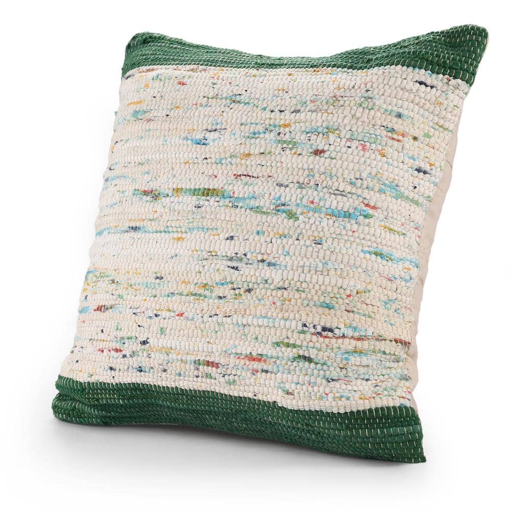 Green and Multicolor Cotton Square Throw Pillow Set with Zipper Closure